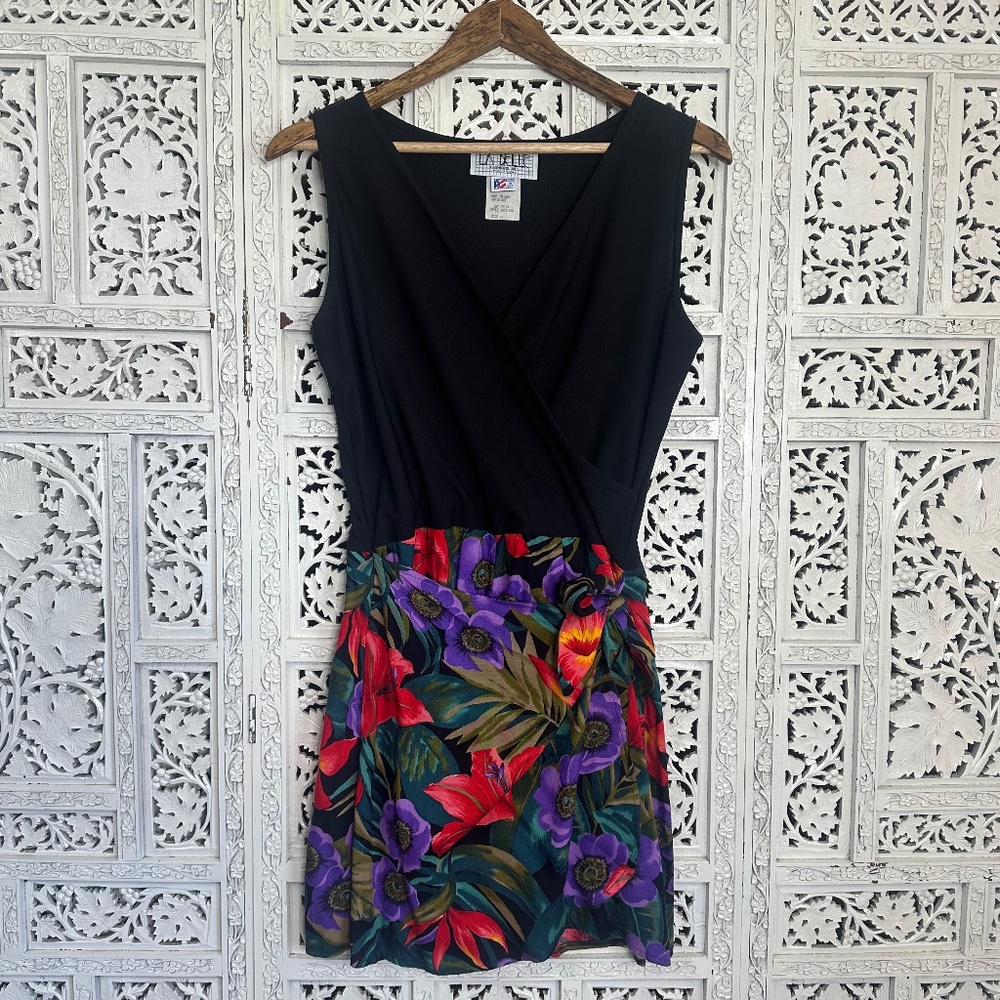 Vintage Floral Sleeveless Faux Wrap V Neck Retro Romper Sz Medium